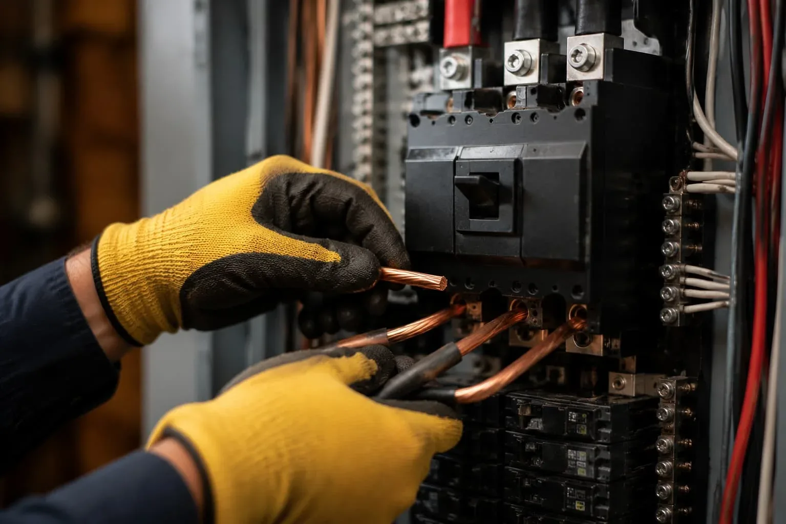 Electrician testing circuits and completing ESA inspection paperwork after the job
